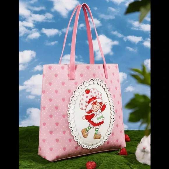 Strawberry Shortcake  Cute Cartoon Character & Strawberry & Lace Print Tote - Picture 5 of 9